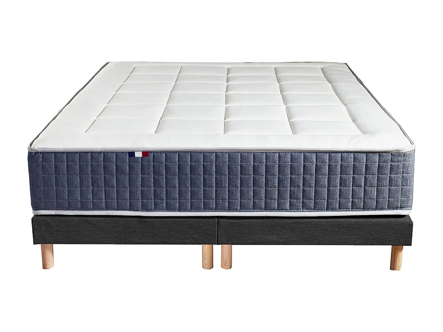 Ensemble Matelas Ressort 7 zones + Mémoire de forme + Sommier KING STYLE Fabriqué en France Dimensions - 2x80 x 200 cm, Sommier - Noir