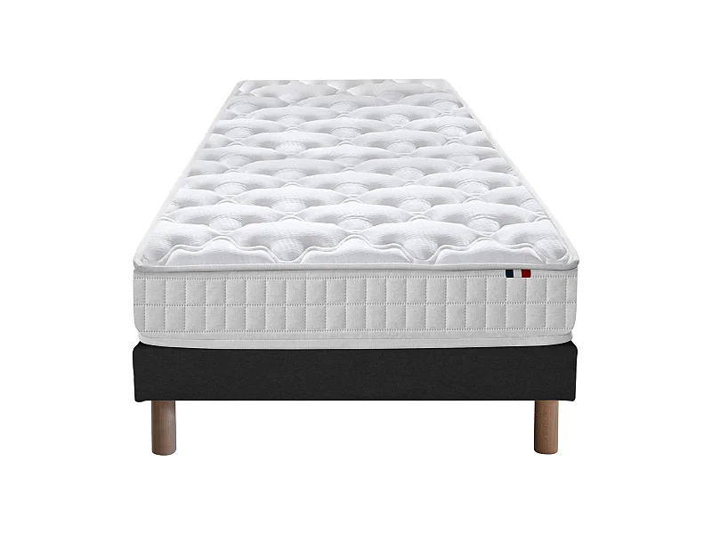 Pack literie ASTRE, matelas à ressorts et sommier en bois massif Dimensions - 90 x 190 cm, Sommier - Noir