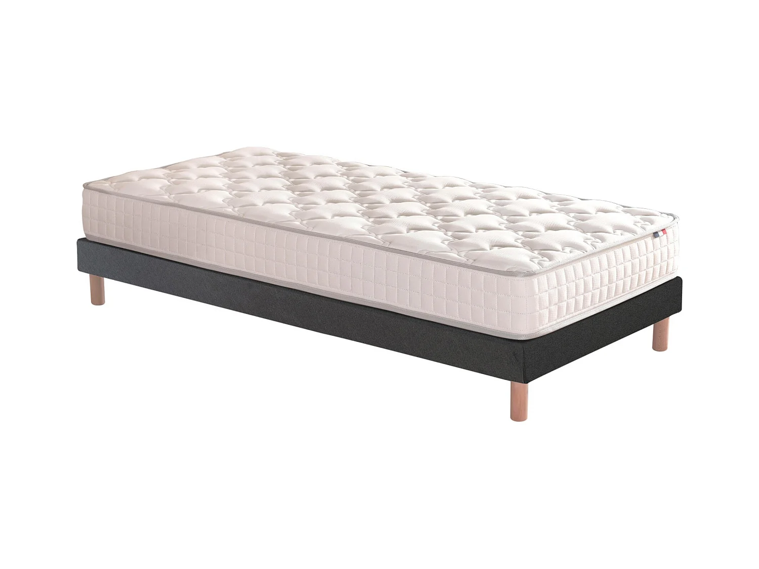 Pack literie ASTRE, matelas à ressorts et sommier en bois massif Dimensions - 90 x 190 cm, Sommier - Noir