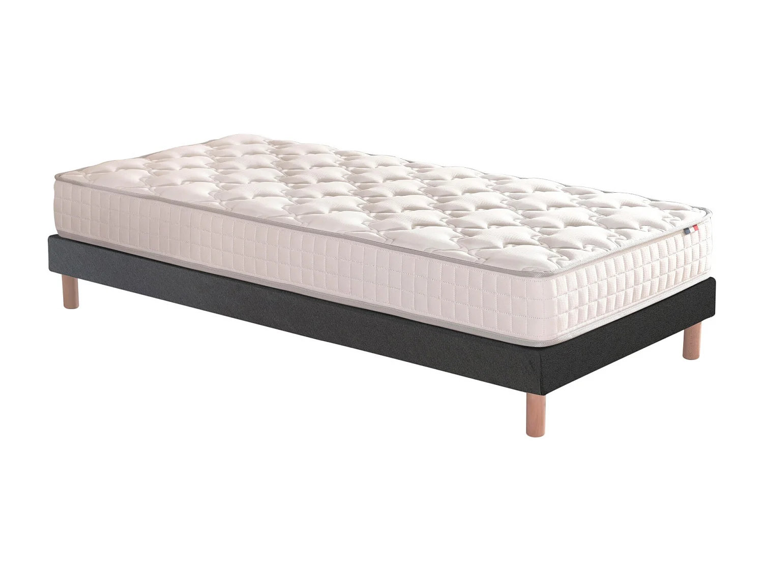 Pack literie ASTRE, matelas à ressorts et sommier en bois massif Dimensions - 90 x 190 cm, Sommier - Noir