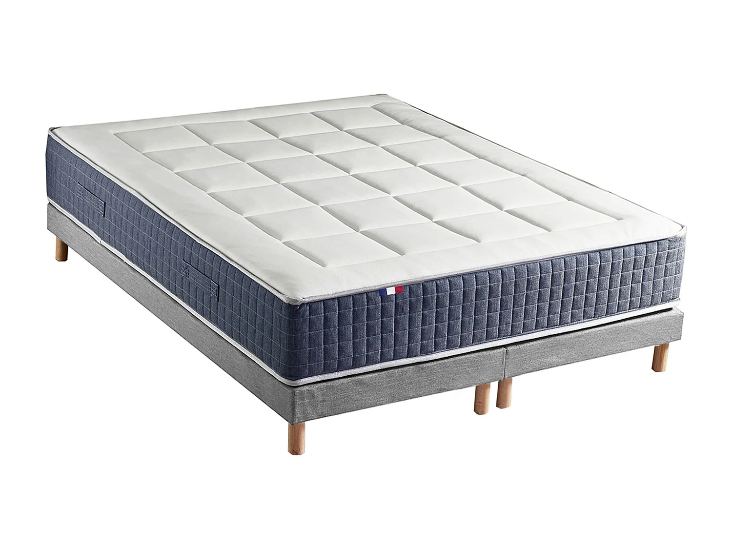 Ensemble Matelas Ressort 7 zones + Mémoire de forme + Sommier KING STYLE Fabriqué en France Dimensions - 2x90 x 200 cm, Sommier - Gris chiné