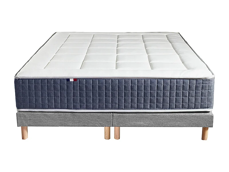 Ensemble Matelas Ressort 7 zones + Mémoire de forme + Sommier KING STYLE Fabriqué en France Dimensions - 2x90 x 200 cm, Sommier - Gris chiné