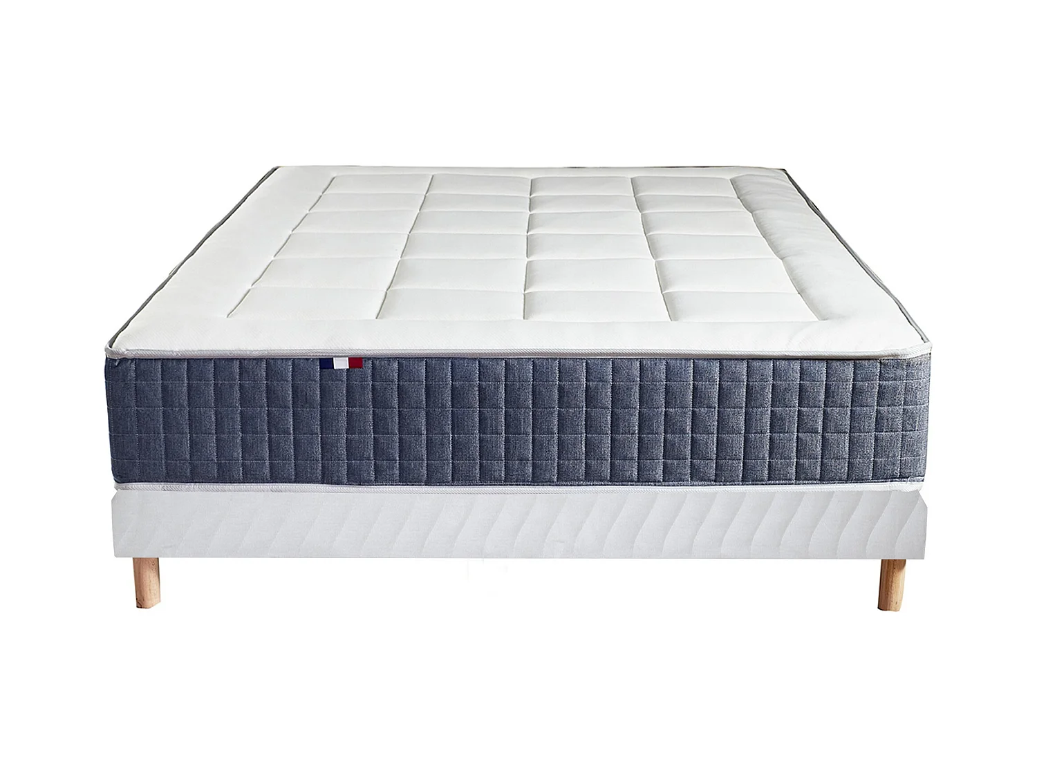 Ensemble Matelas Ressort 7 zones + Mémoire de forme + Sommier KING STYLE Fabriqué en France Dimensions - 140 x 190 cm, Sommier - Blanc