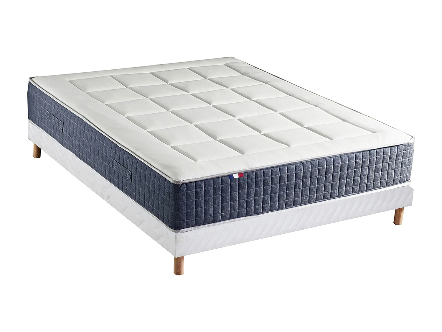 Ensemble Matelas Ressort 7 zones + Mémoire de forme + Sommier KING STYLE Fabriqué en France Dimensions - 140 x 190 cm, Sommier - Blanc