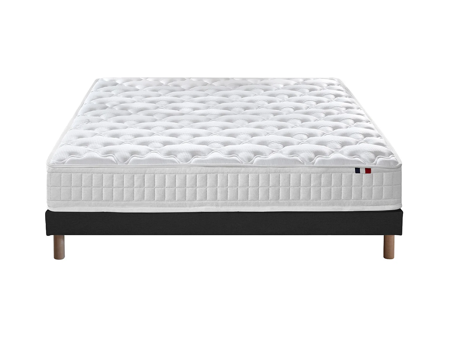 Pack literie ASTRE, matelas à ressorts et sommier en bois massif Dimensions - 140 x 190 cm, Sommier - Noir
