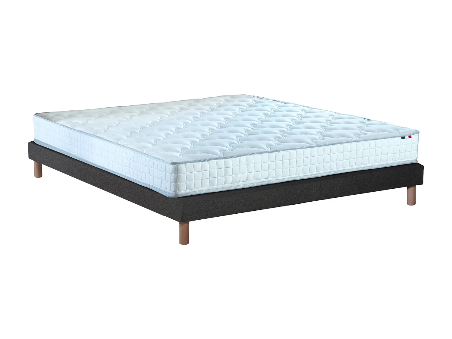 Pack literie ASTRE, matelas à ressorts et sommier en bois massif Dimensions - 140 x 190 cm, Sommier - Noir