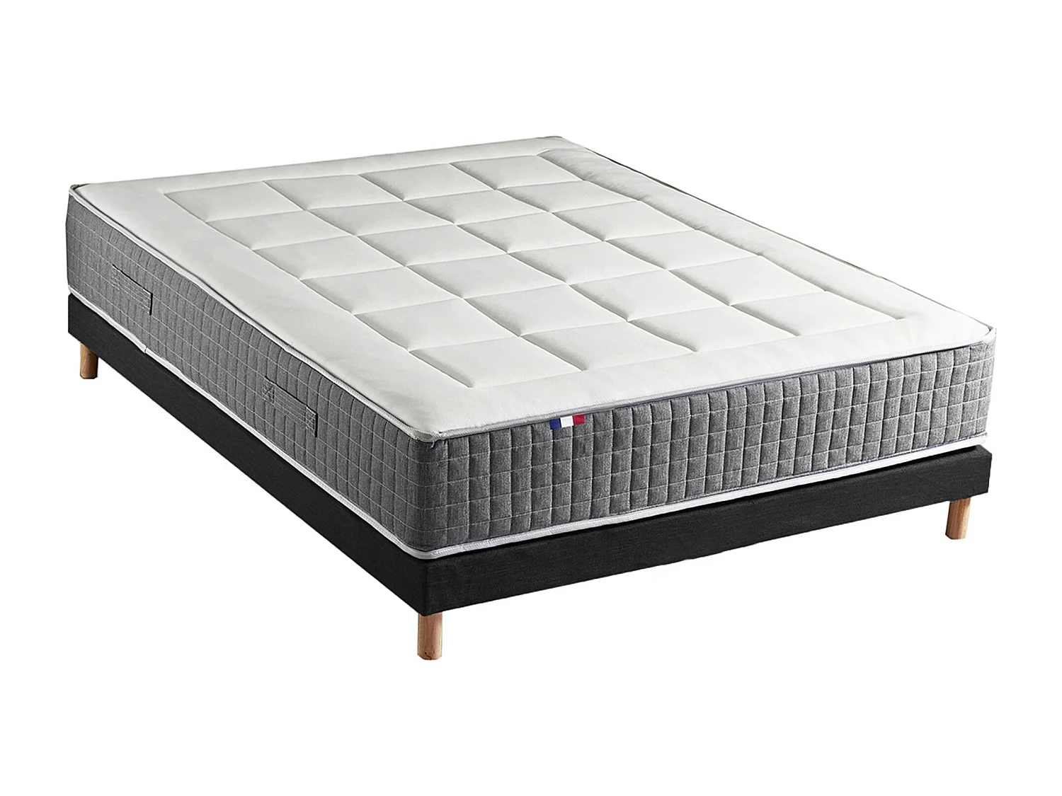 Ensemble Matelas Ressort 7 zones H.28cm + Sommier Fabriqué en France MAX Dimensions - 140 x 190 cm, Sommier - Noir