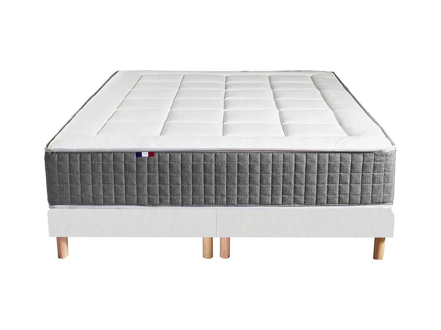 Ensemble Matelas Ressort 7 zones H.28cm + Sommier Fabriqué en France MAX Dimensions - 2x90 x 200 cm, Sommier - Blanc