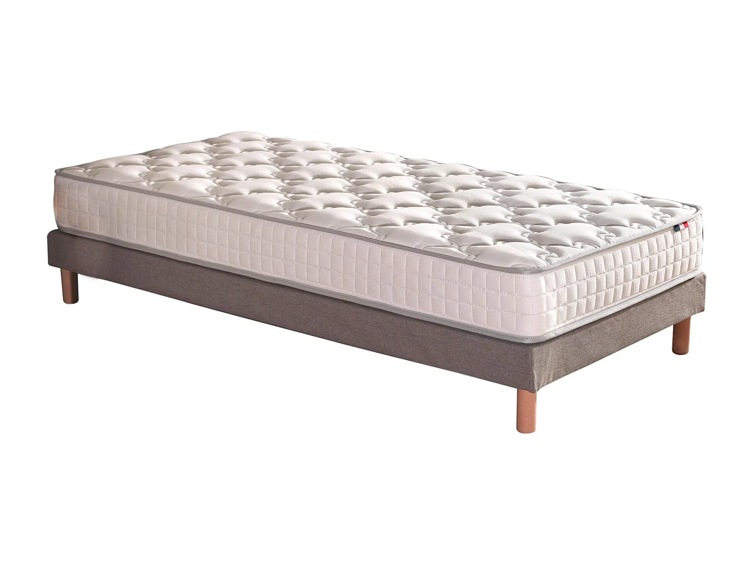Pack literie ASTRE, matelas à ressorts et sommier en bois massif Dimensions - 90 x 190 cm, Sommier - Gris chiné