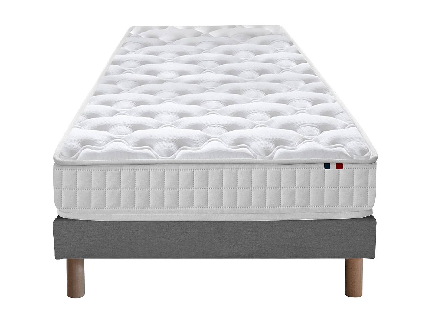 Pack literie ASTRE, matelas à ressorts et sommier en bois massif Dimensions - 90 x 190 cm, Sommier - Gris chiné