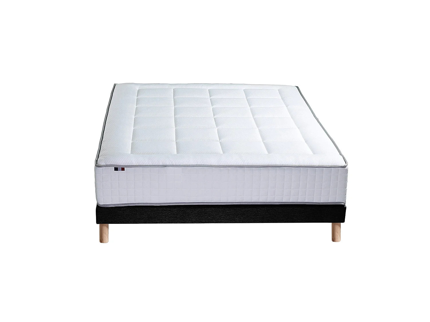 Ensemble matelas Ressort 7 zones + sommier + oreiller + couette - FABRICATION FRANCAISE Dimensions - 140 x 190 cm, Sommier - Noir