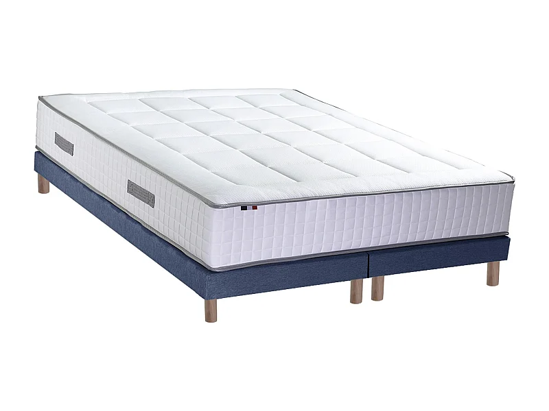 Ensemble matelas ressorts 7 zones BELLAGIO 2, mémoire de forme et sommier Dimensions - 2x90 x 200 cm, Sommier - Bleu denim