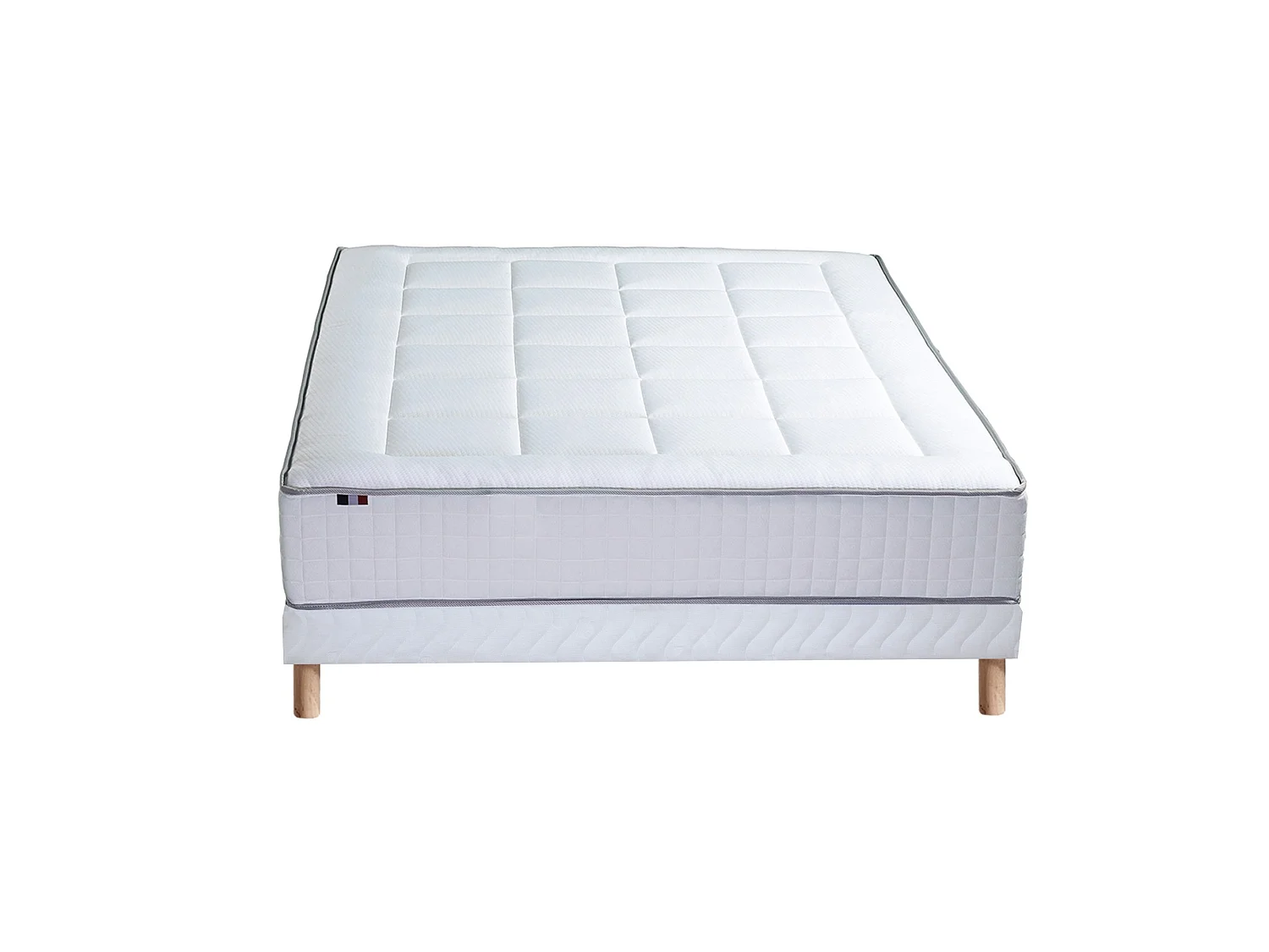 Ensemble matelas Ressort 7 zones + sommier + oreiller + couette - FABRICATION FRANCAISE Dimensions - 140 x 190 cm, Sommier - Blanc