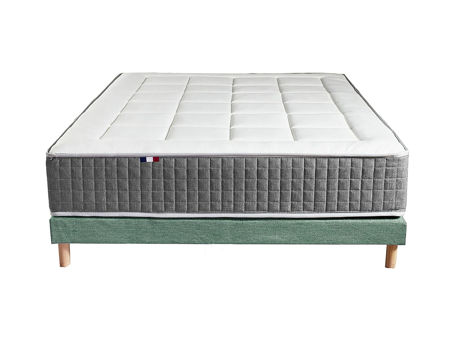 Ensemble Matelas Ressort 7 zones H.28cm + Sommier Fabriqué en France MAX Dimensions - 140 x 190 cm, Sommier - Vert celadon