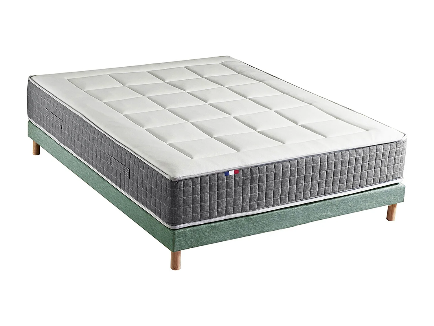 Ensemble Matelas Ressort 7 zones H.28cm + Sommier Fabriqué en France MAX Dimensions - 140 x 190 cm, Sommier - Vert celadon