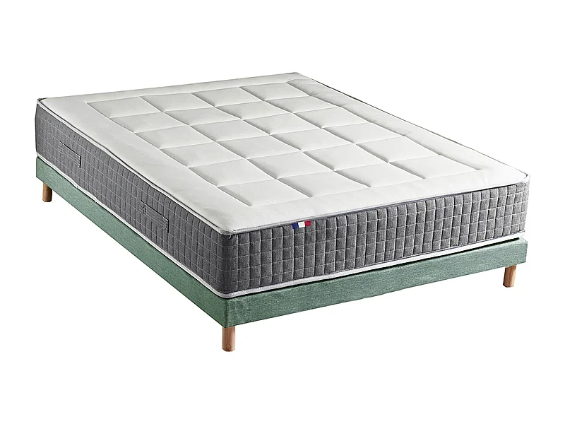 Ensemble Matelas Ressort 7 zones H.28cm + Sommier Fabriqué en France MAX Dimensions - 140 x 190 cm, Sommier - Vert celadon