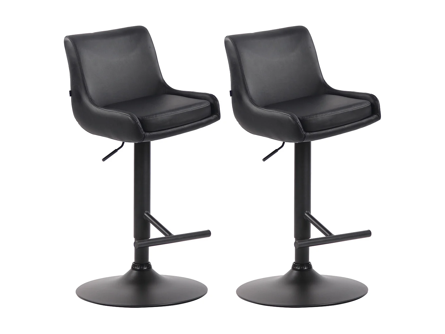 Lot de 2  Tabouret de bar - Similicuir & Métal - Noir - Club
