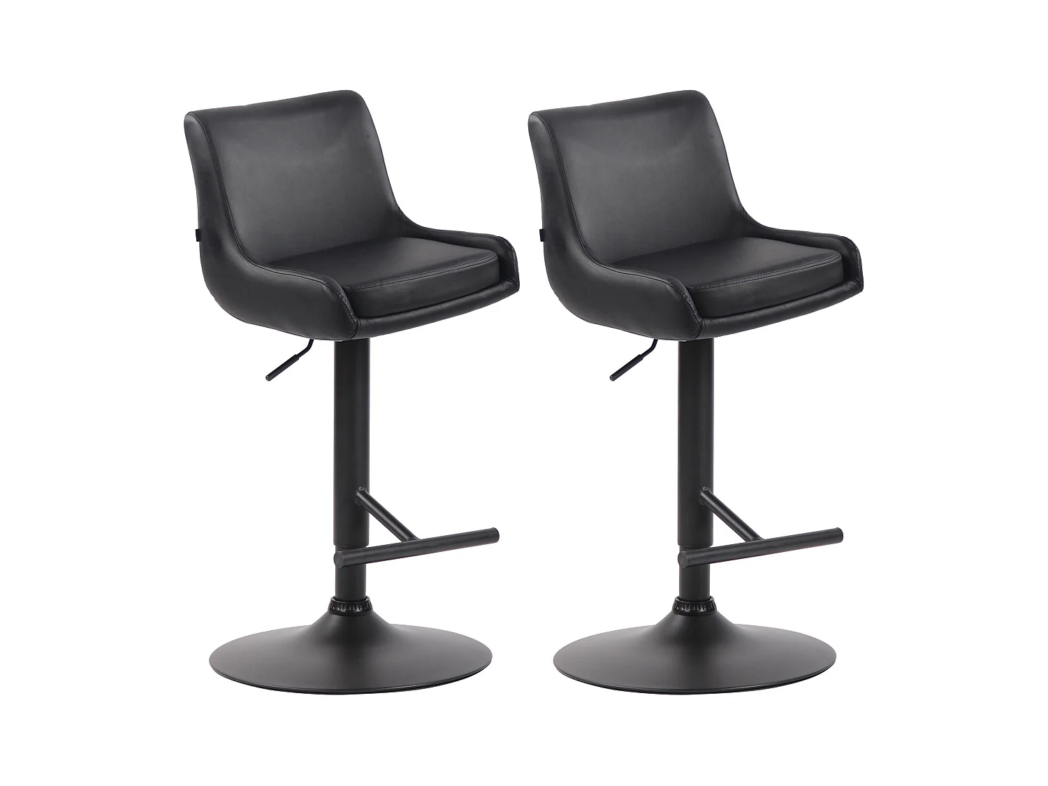 Lot de 2  Tabouret de bar - Similicuir & Métal - Noir - Club