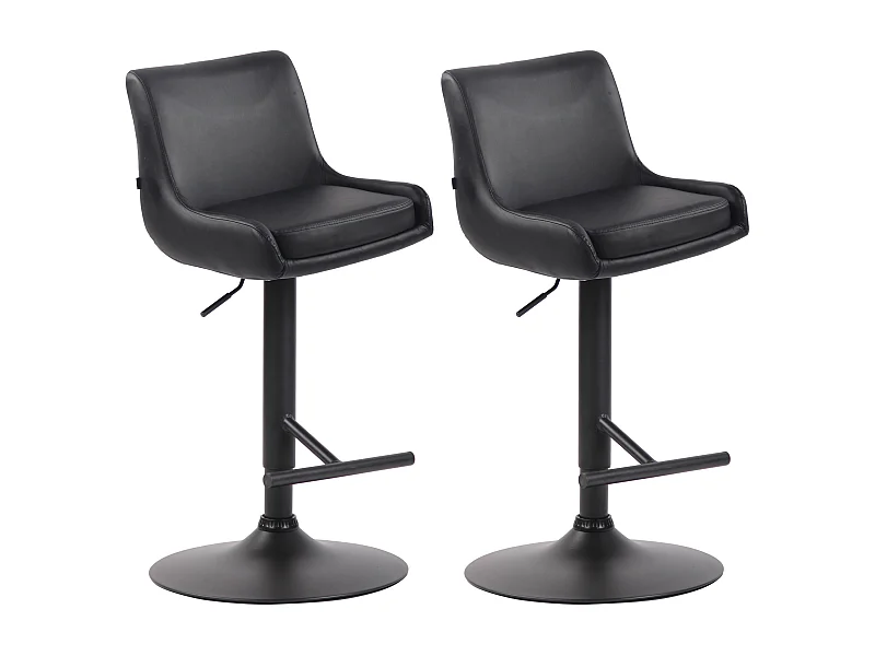 Lot de 2  Tabouret de bar - Similicuir & Métal - Noir - Club