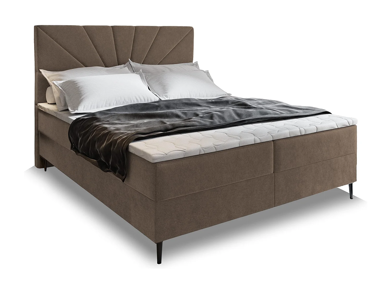 Boxspringbed MURI 160x200 cm Set met hoofdbord, bedbodem en matras, Bruin