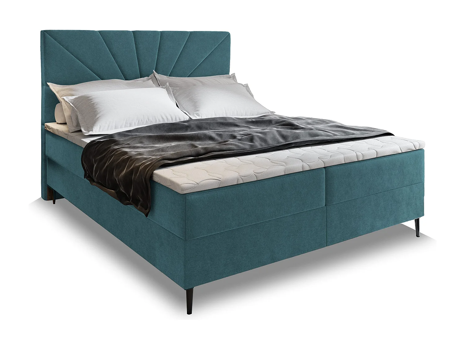 Boxspringbed MURI 180x200 cm Set met hoofdbord, bedbodem en matras, Groenblauw