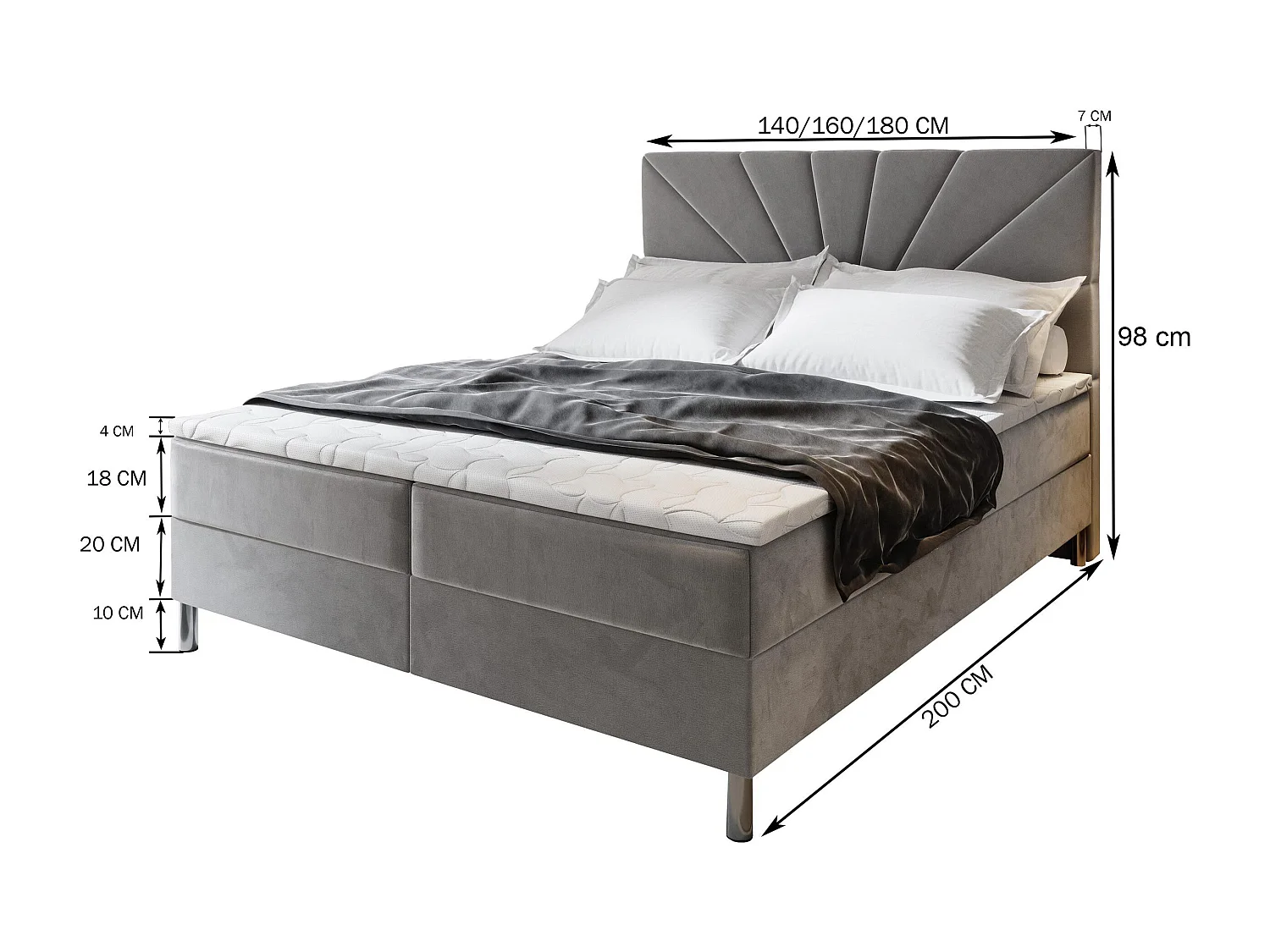 Boxspringbed MURI 180x200 cm Set met hoofdbord, bedbodem en matras, Beige