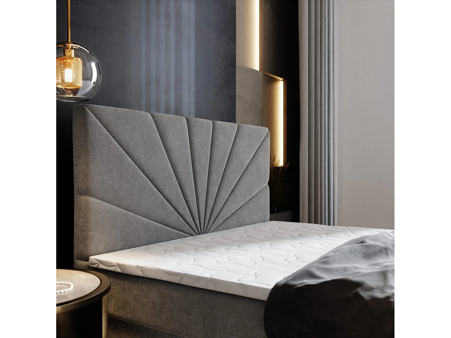 Boxspringbed MURI 140x200 cm Set met hoofdbord, bedbodem en matras, Beige