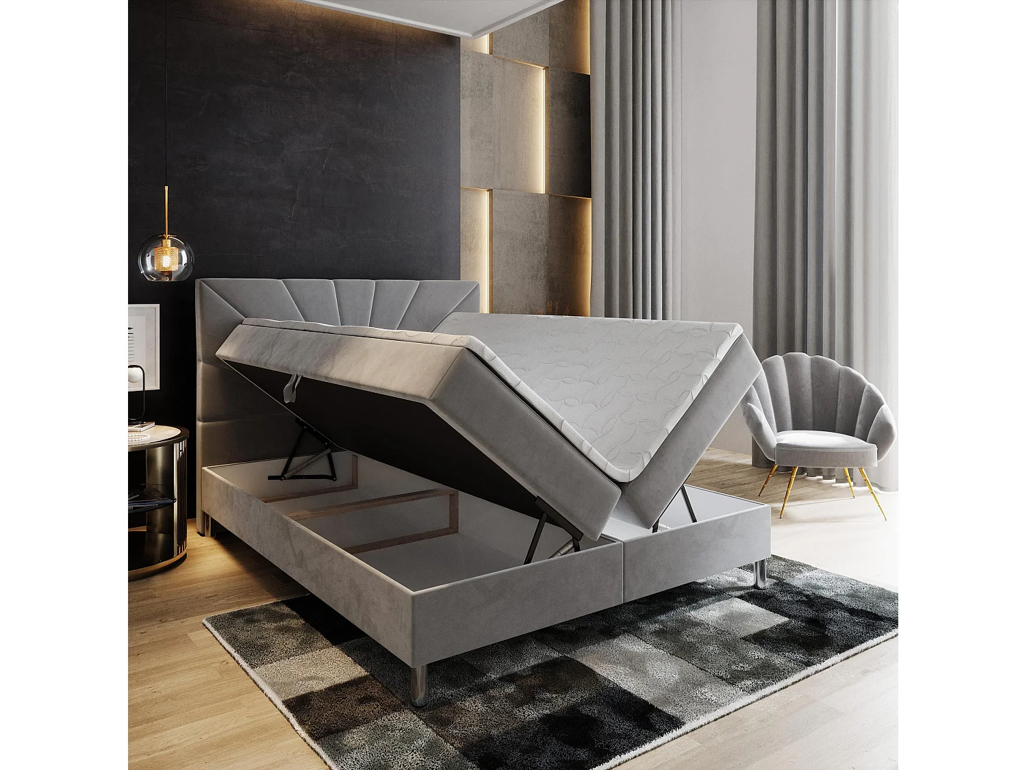 Boxspringbed MURI 140x200 cm Set met hoofdbord, bedbodem en matras, Zwart