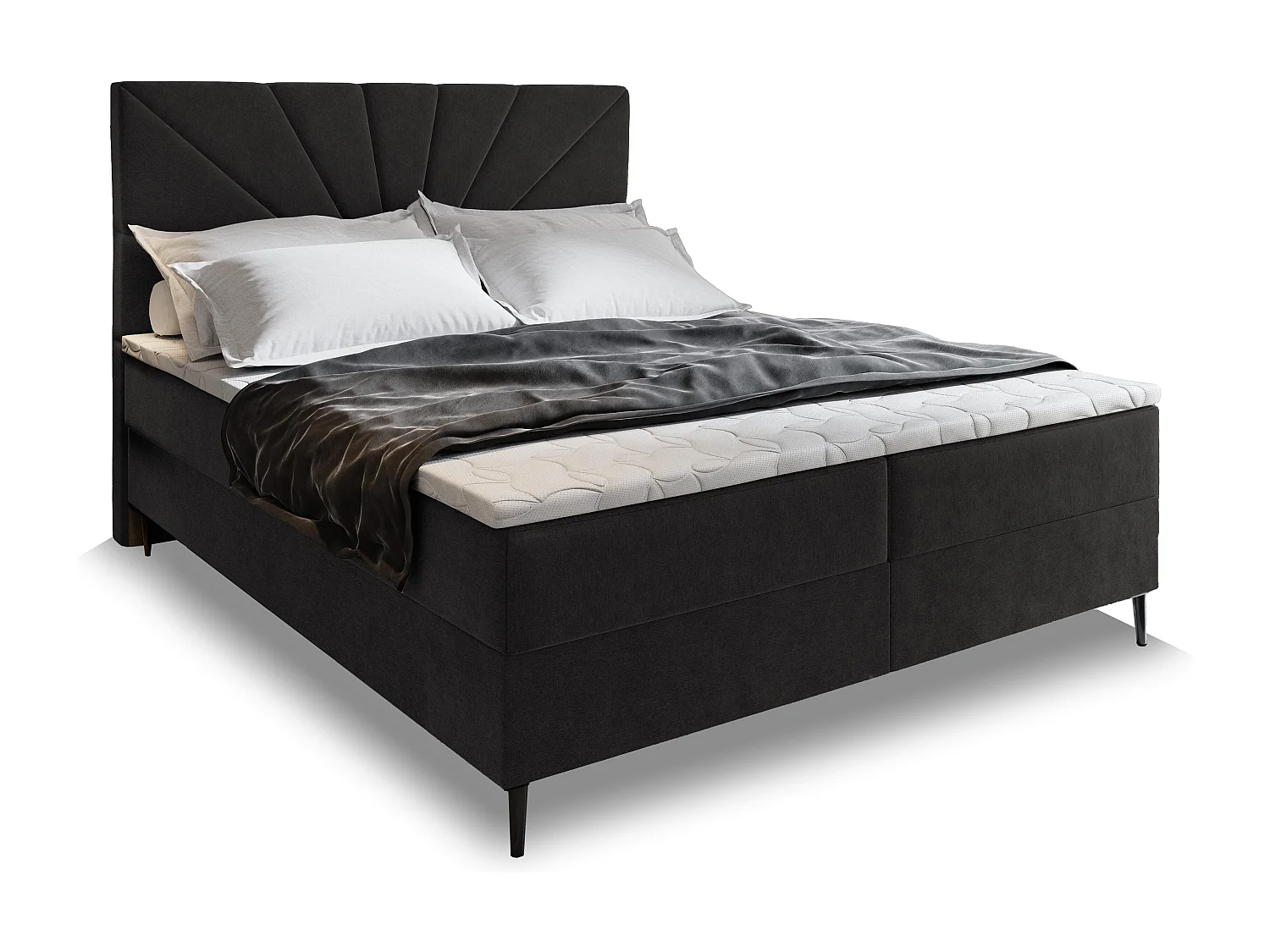 Boxspringbed MURI 160x200 cm Set met hoofdbord, bedbodem en matras, Zwart