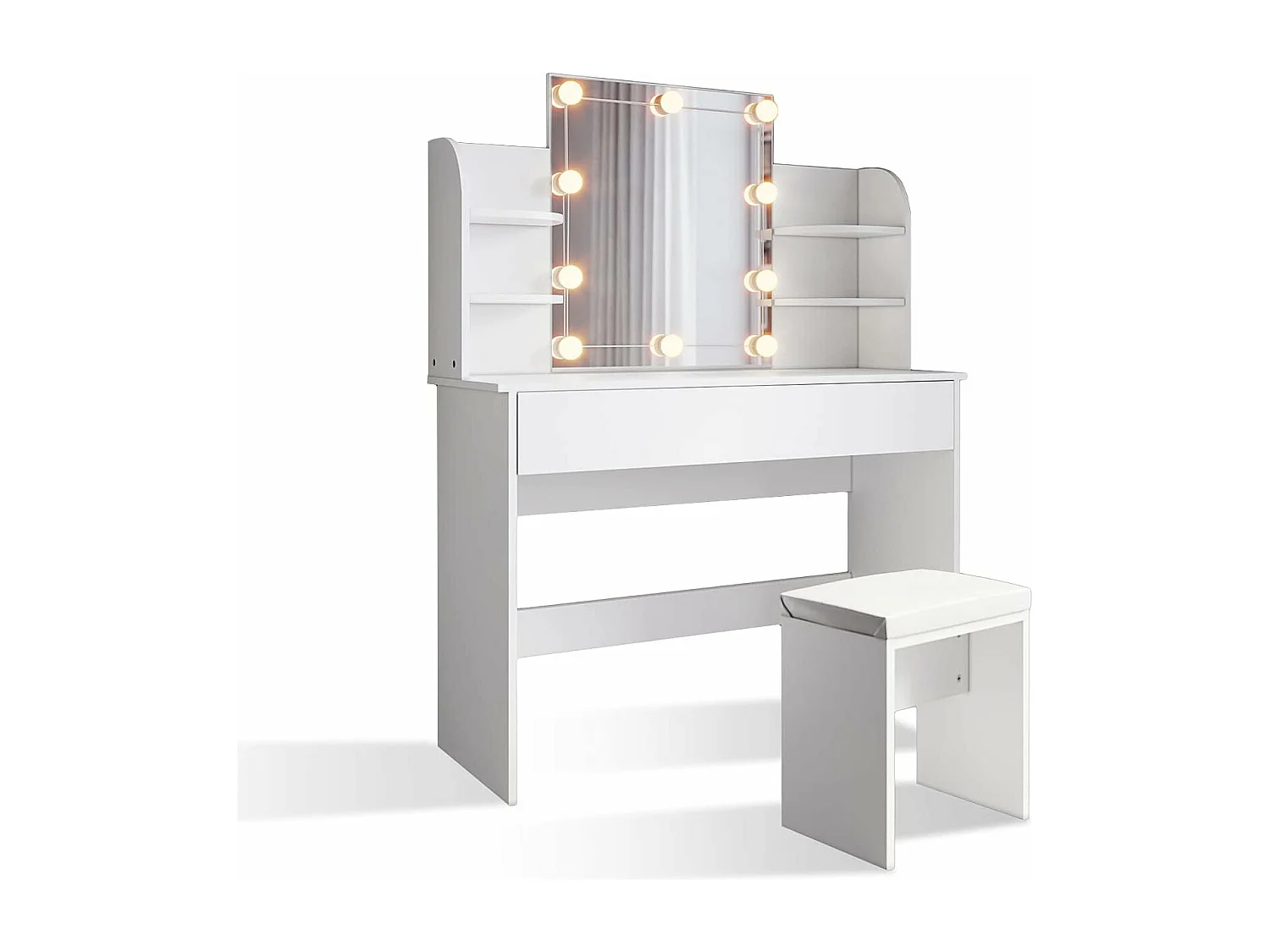 Make-uptafel met verlichting - Inclusief spiegel en kruk