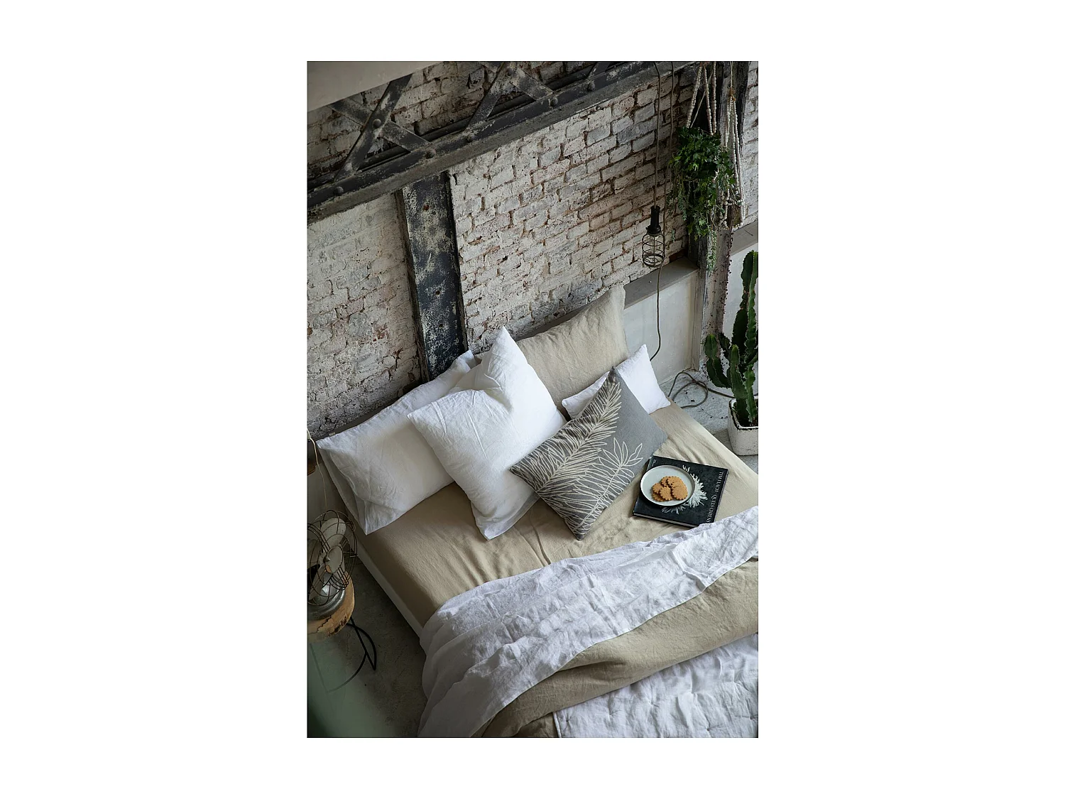 Drap Housse Stonewashed Zeff naturel 160 x 200 x 30 cm Vivaraise