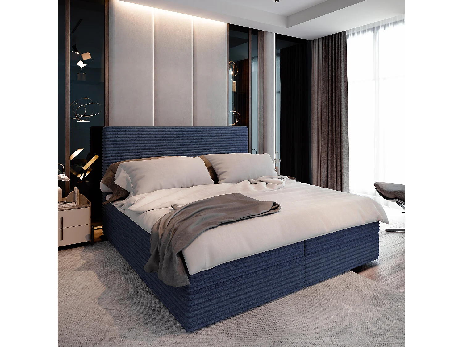 Boxspringbed PISA 140x200 cm Set met hoofdbord, bedbodem en matras, Blauw