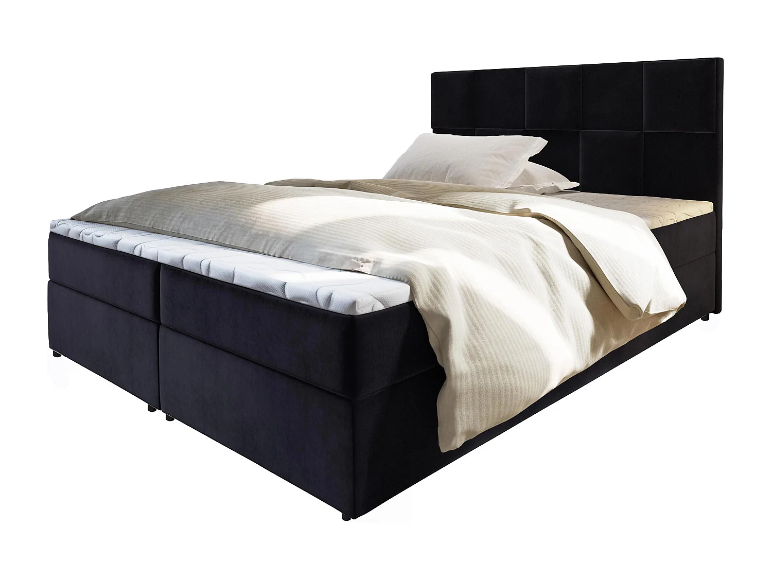 Boxspringbed PRATA 180x200 cm Set met hoofdbord, bedbodem en matras, Zwart