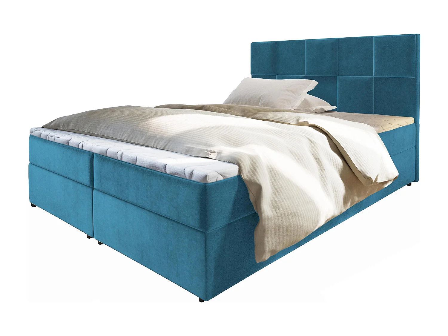 Boxspringbed PRATA 160x200 cm Set met hoofdbord, bedbodem en matras, Groenblauw