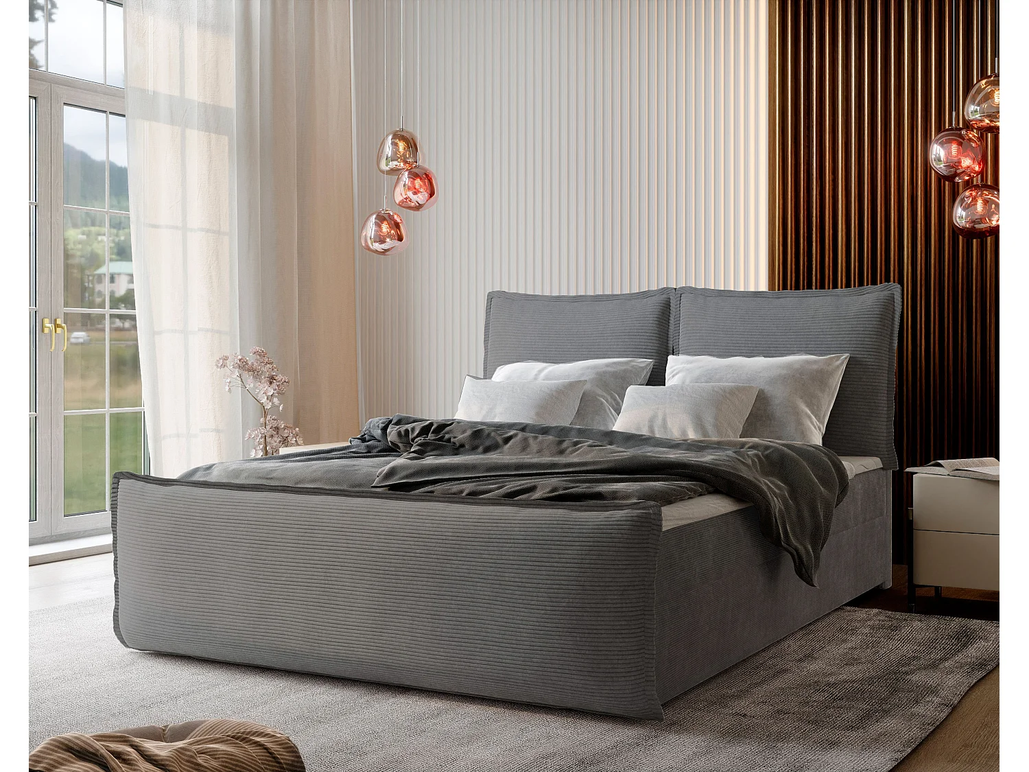 Boxspringbed MONTA 160x200 cm Set met hoofdbord, bedbodem en matras, Lichtgrijs