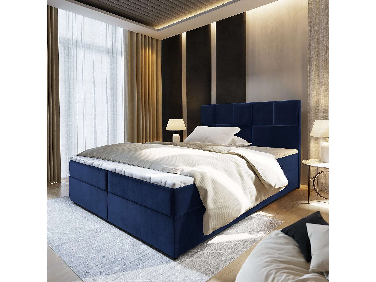 Boxspringbed PRATA 180x200 cm Set met hoofdbord, bedbodem en matras, Blauw