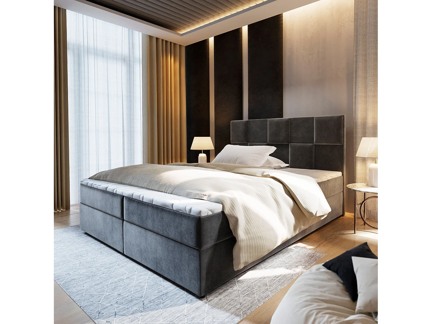 Boxspringbed PRATA 160x200 cm Set met hoofdbord, bedbodem en matras, Grijs