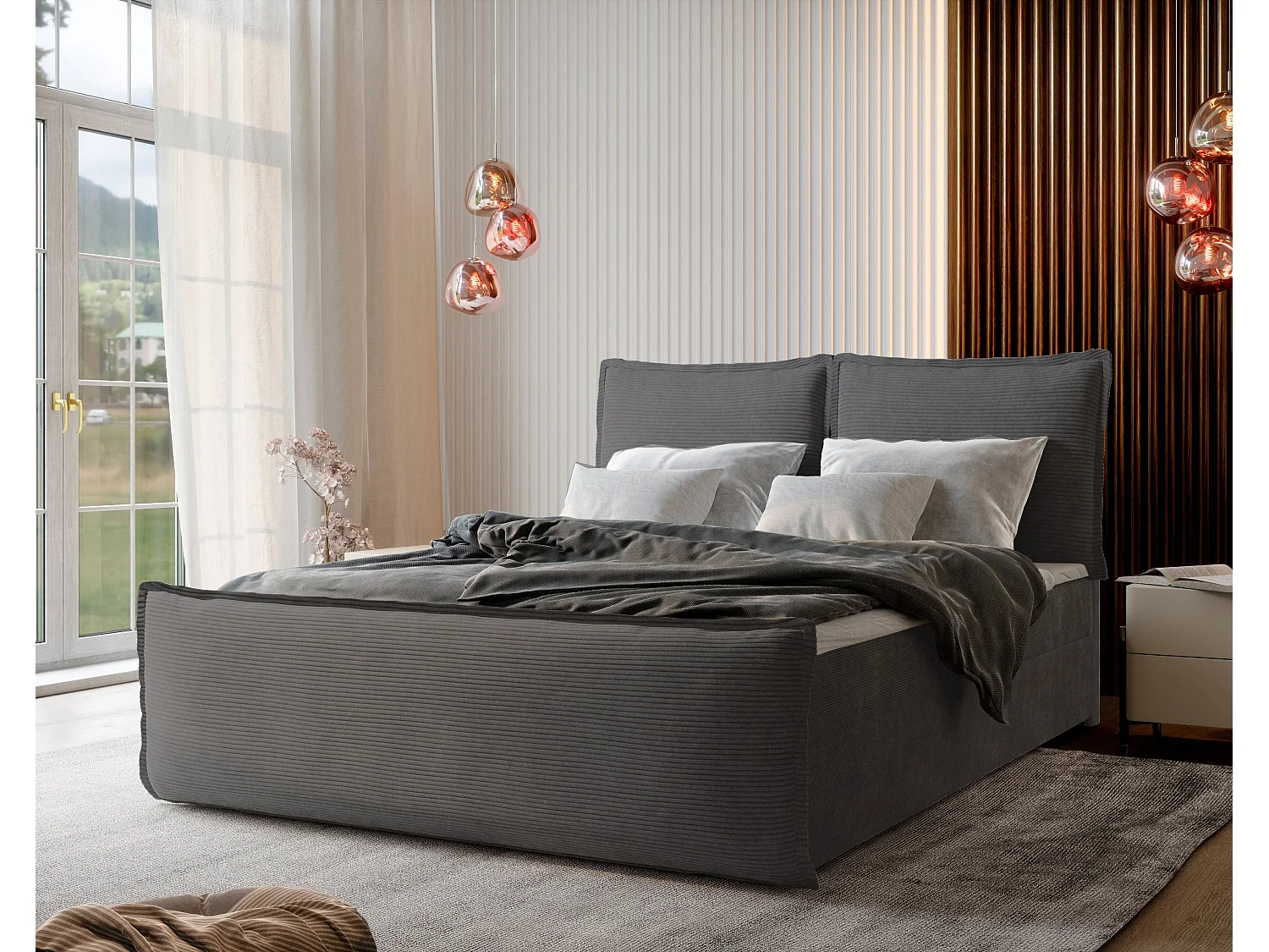 Boxspringbed MONTA 140x200 cm Set met hoofdbord, bedbodem en matras, Grijs