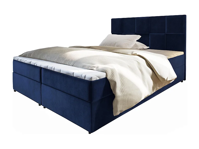 Boxspringbed PRATA 140x200 cm Set met hoofdbord, bedbodem en matras, Blauw