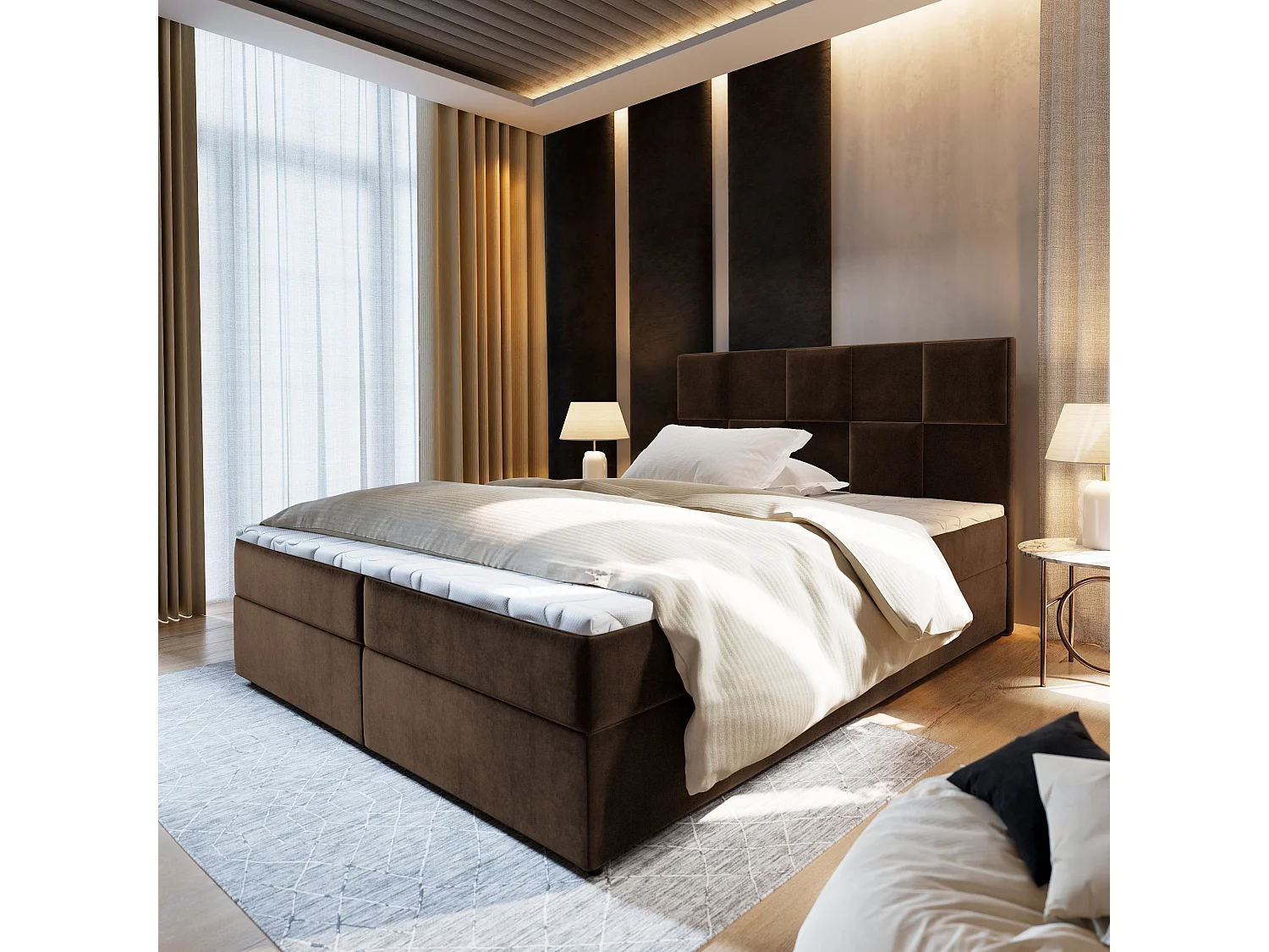 Boxspringbed PRATA 180x200 cm Set met hoofdbord, bedbodem en matras, Bruin