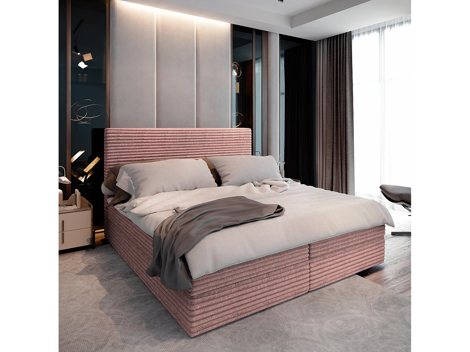 Boxspringbed PISA 140x200 cm Set met hoofdbord, bedbodem en matras, Poederroze