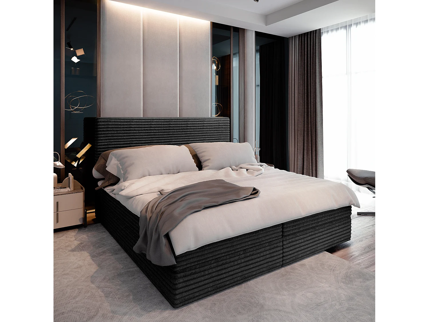 Boxspringbed PISA 180x200 cm Set met hoofdbord, bedbodem en matras, Zwart