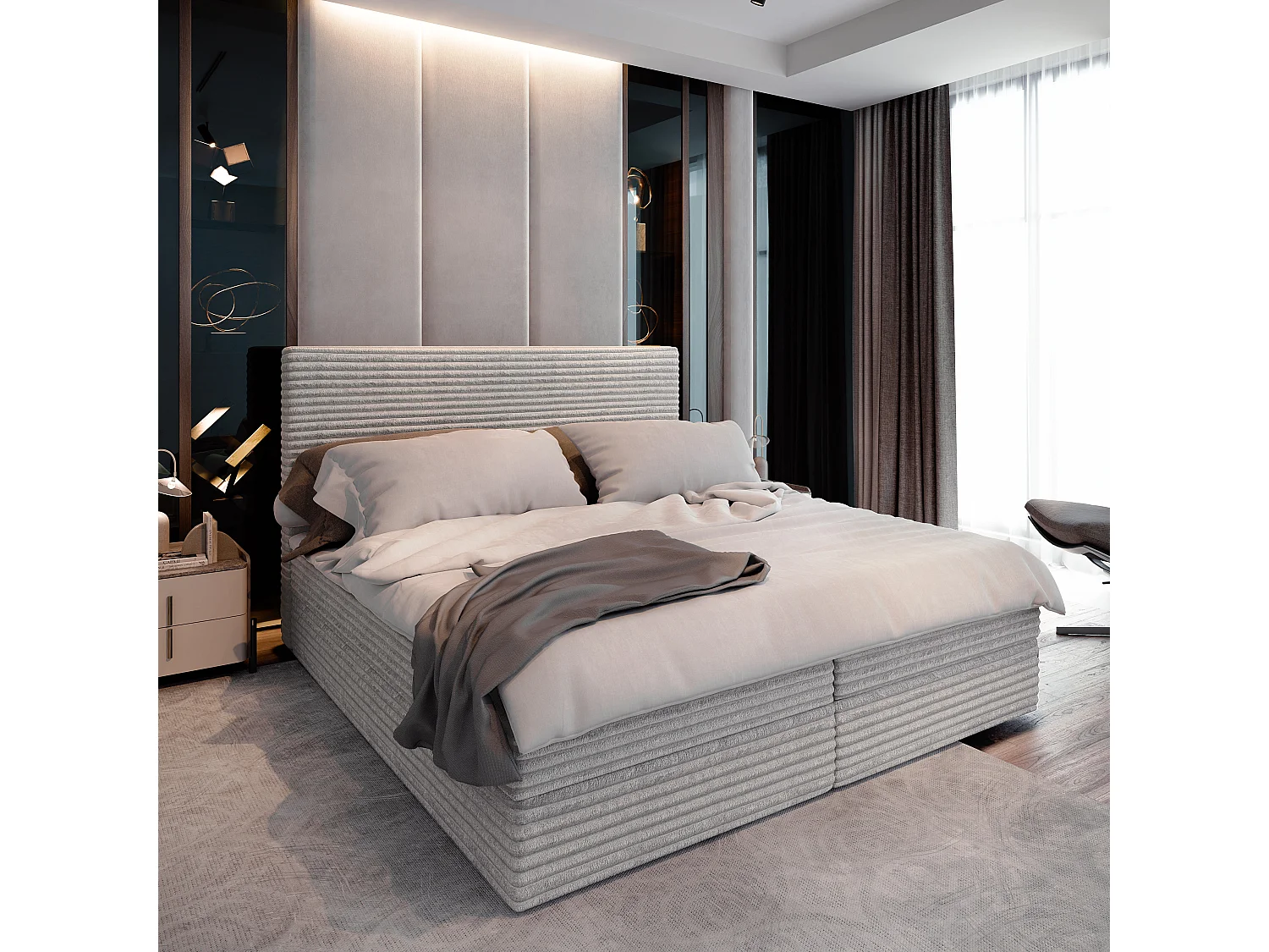 Boxspringbed PISA 140x200 cm Set met hoofdbord, bedbodem en matras, Lichtgrijs