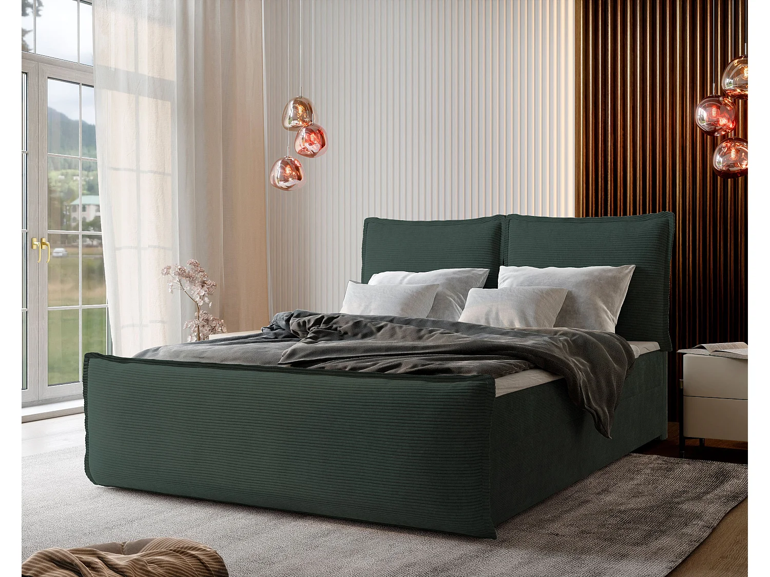 Boxspringbed MONTA 140x200 cm Set met hoofdbord, bedbodem en matras, Dennengroen