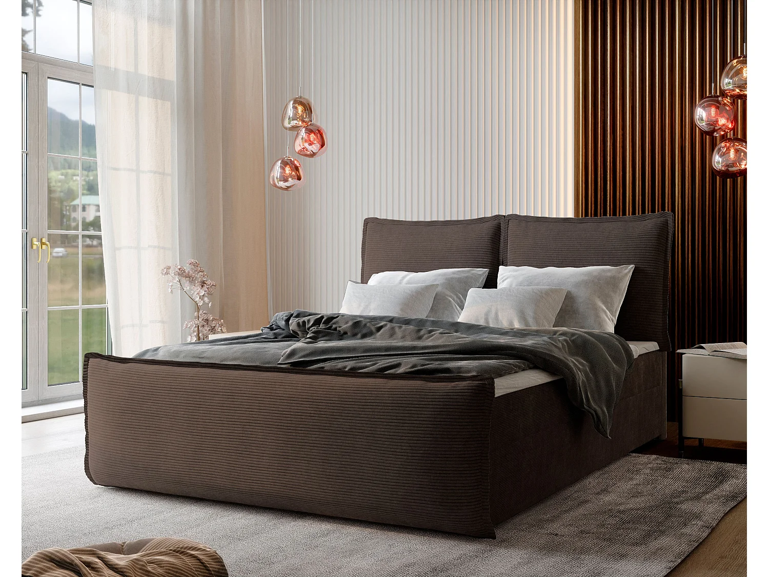 Boxspringbed MONTA 180x200 cm Set met hoofdbord, bedbodem en matras, Bruin