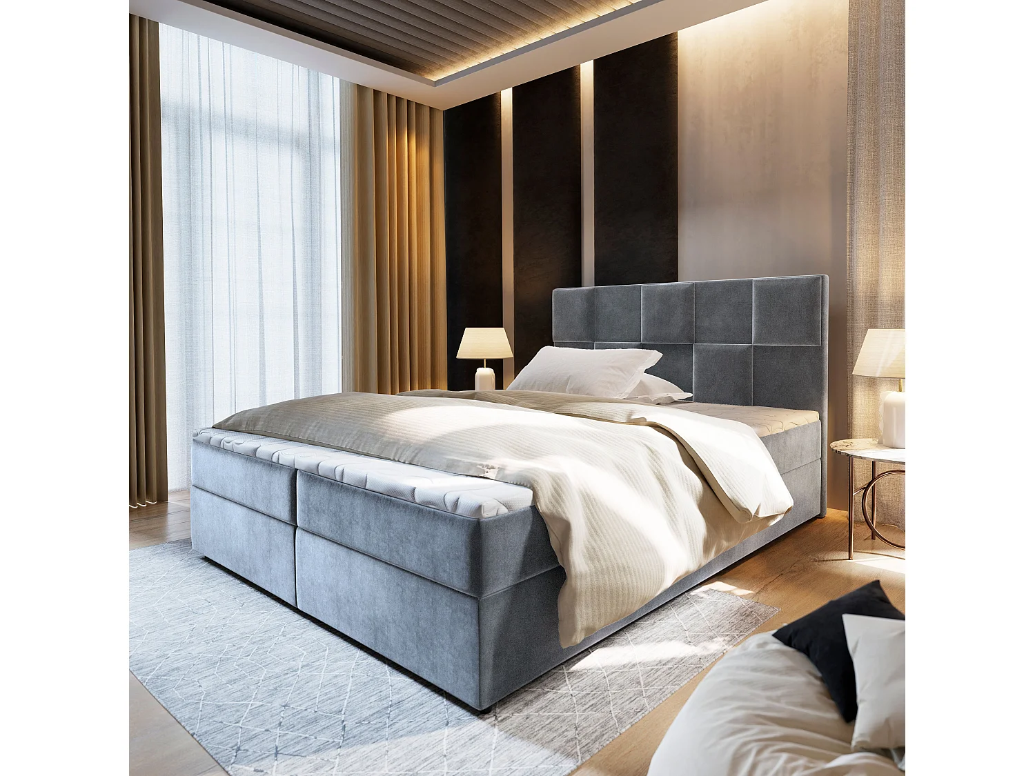 Boxspringbed PRATA 180x200 cm Set met hoofdbord, bedbodem en matras, Lichtgrijs