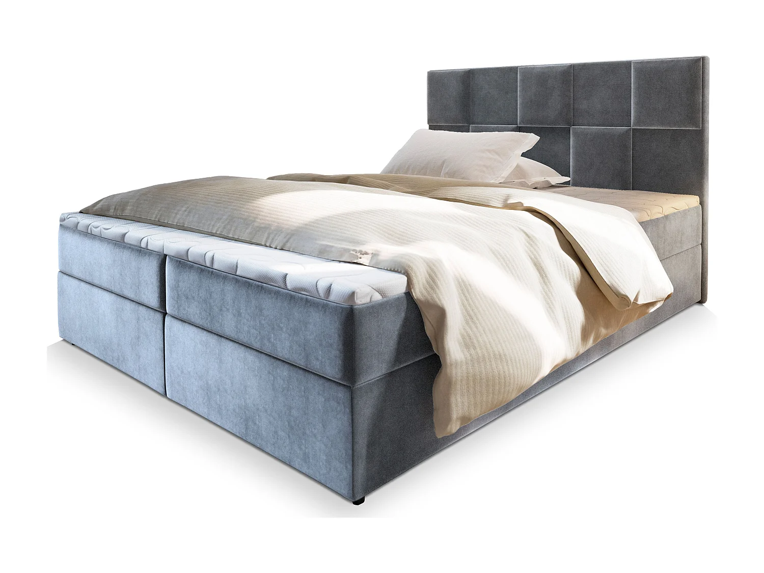 Boxspringbed PRATA 140x200 cm Set met hoofdbord, bedbodem en matras, Lichtgrijs