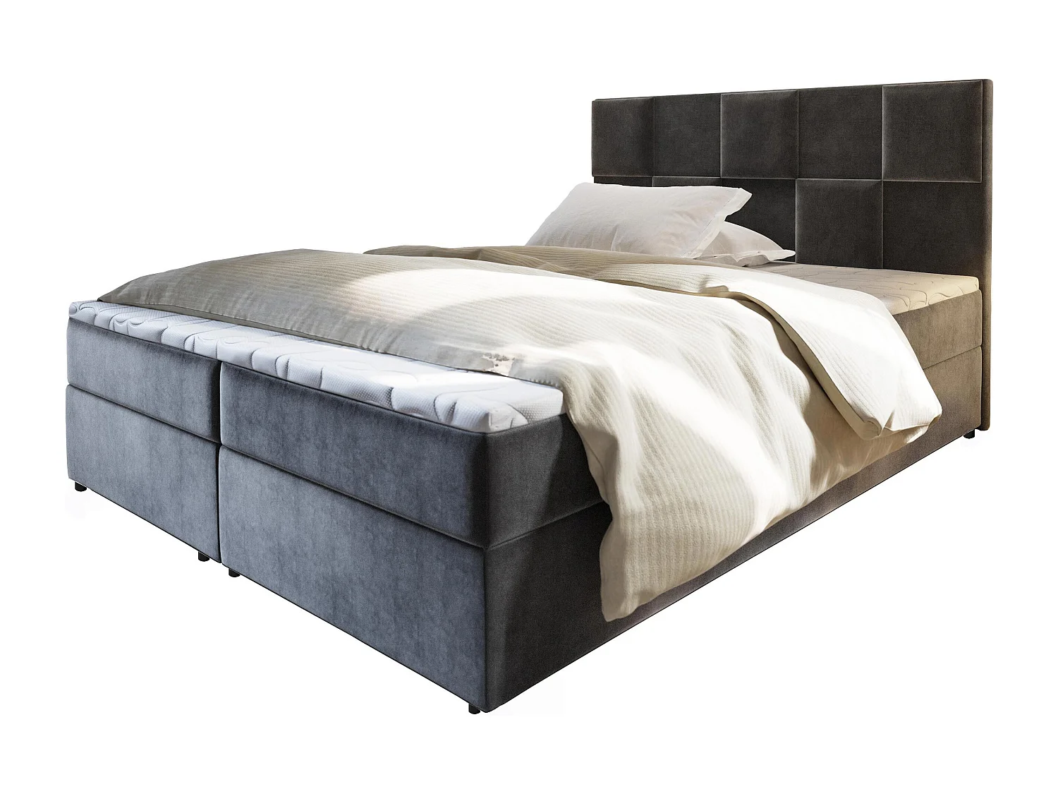 Boxspringbed PRATA 180x200 cm Set met hoofdbord, bedbodem en matras, Grijs