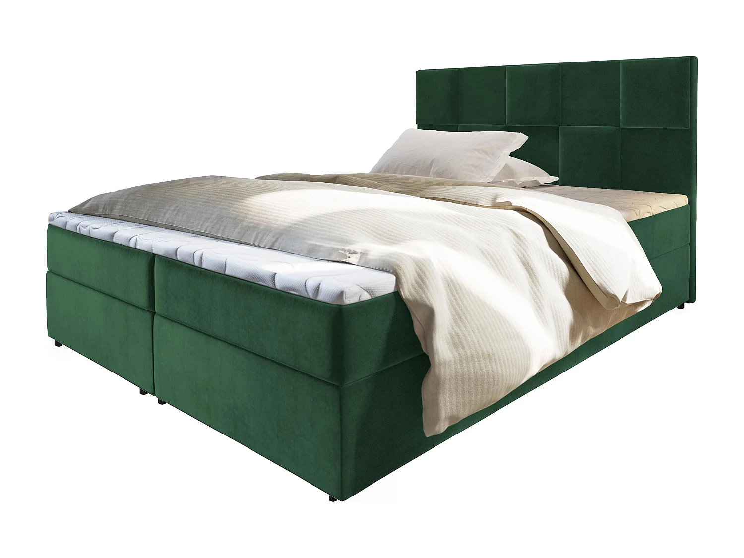 Boxspringbed PRATA 160x200 cm Set met hoofdbord, bedbodem en matras, Dennengroen
