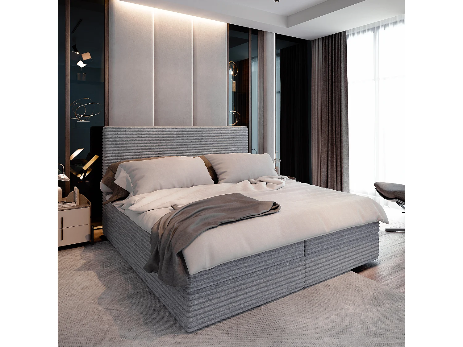 Boxspringbed PISA 180x200 cm Set met hoofdbord, bedbodem en matras, Lichtgrijs